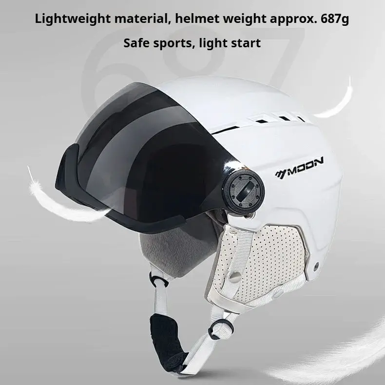 MOON Fashion high quality outdoor ski sports breathable helmet EPS+ABS combined ski helmet with snow lens helmet