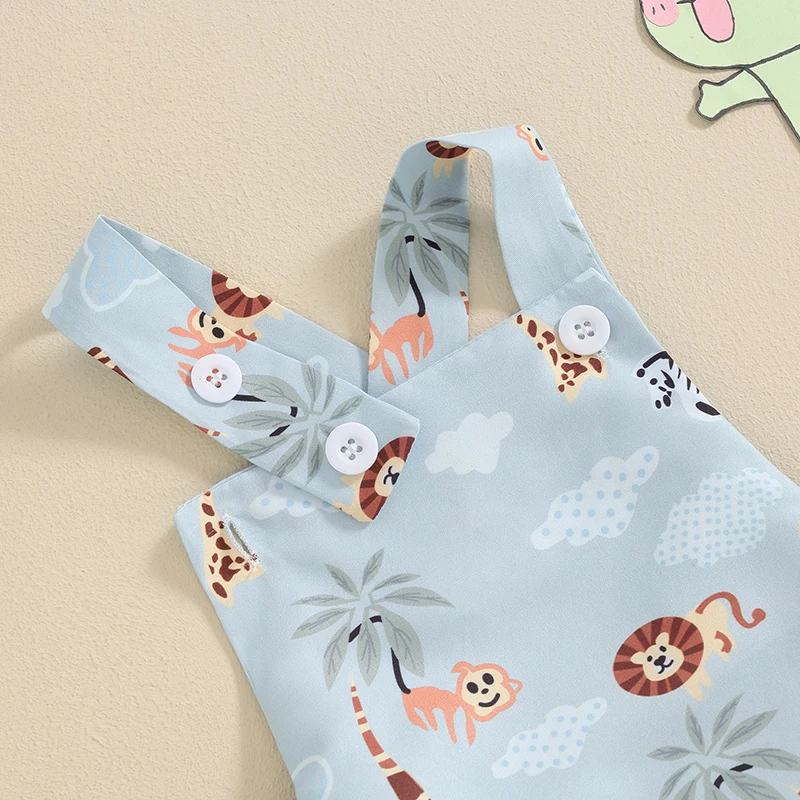 

Animal Print Baby Boy Summer Romper Strap Jumpsuit Button Suspender Overalls Sleeveless Backless Bodysuit