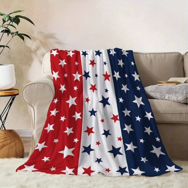 

1pc American Flag Pattern Flannel Blanket for Bed Couch Office Lunch Break Blanket Camping Multipurpose Blanket Throw Blanket
