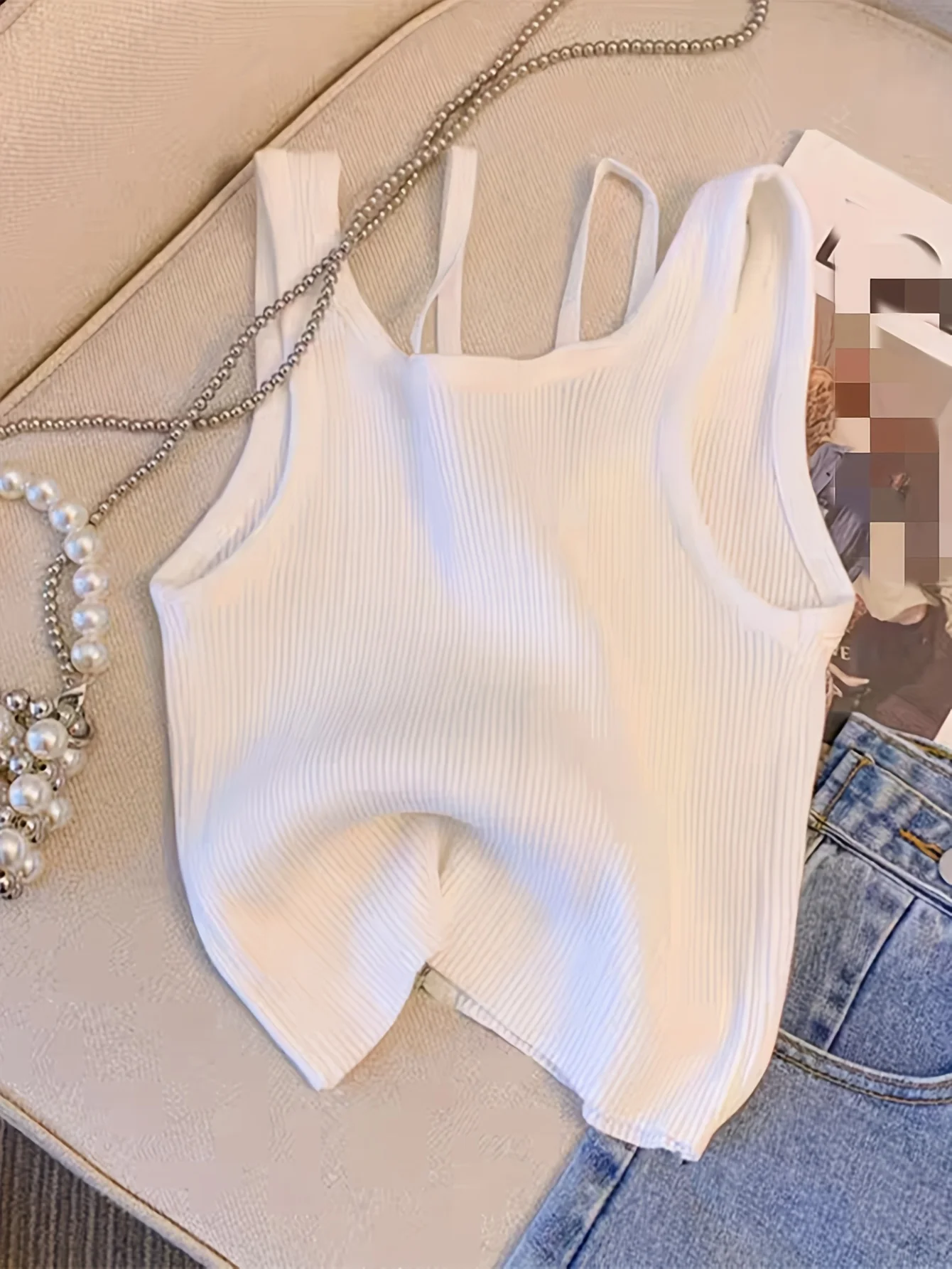 New Elegant White Ribbed Knit Zip Vest Front Open V-Neck Camis Women's Spring Summer Fashion Staple Crop Top women clothing