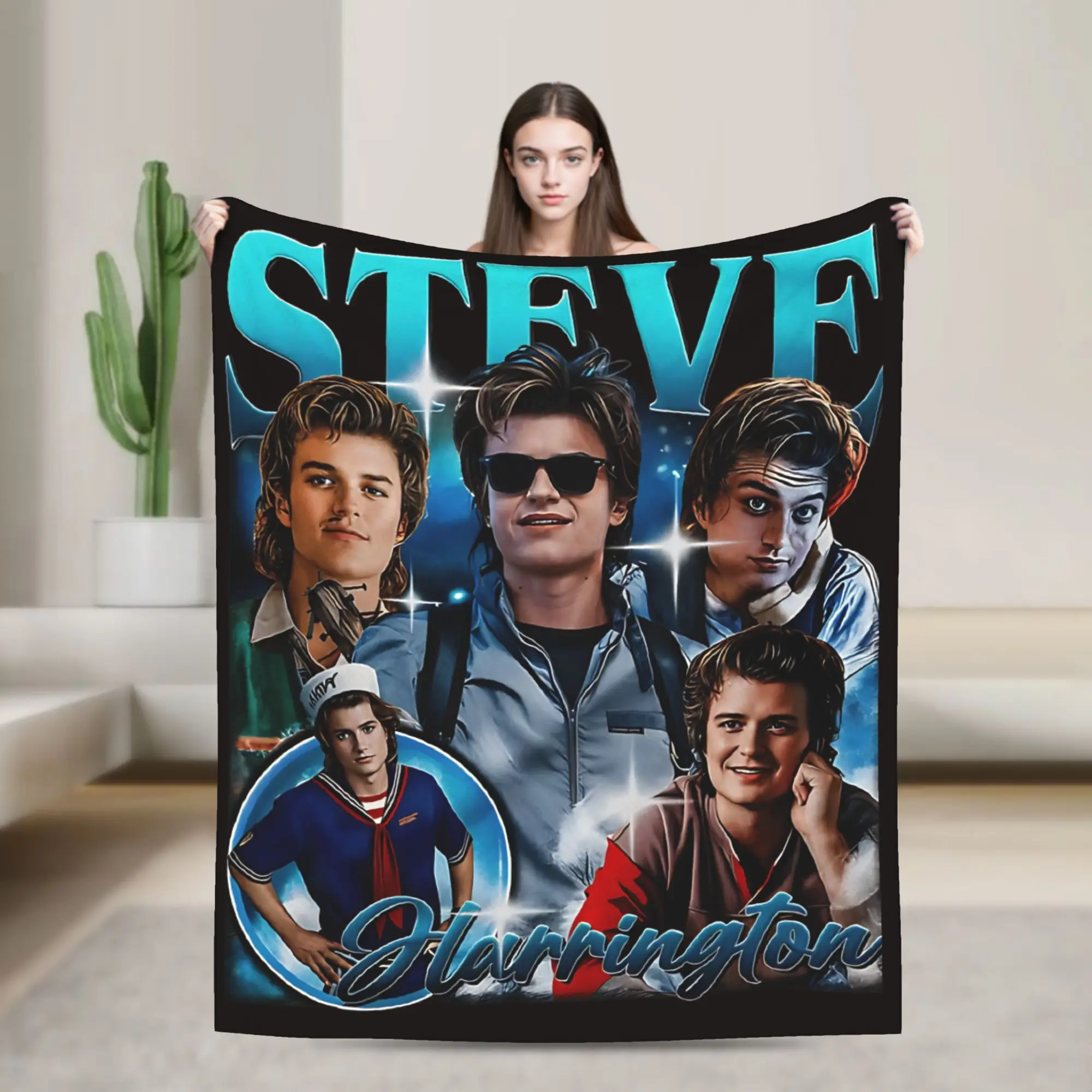 Steve Harrington TV Drama Poster Throw Blanket Warm Casual Blanket  For Couch Chair Plane Travel Flannel Bedspread Bed Cover