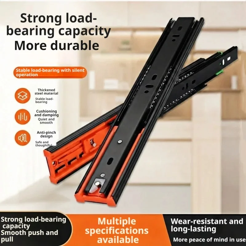 Cabinet Furniture Hardware: 2Pcs 45mm 3-Section Full Extension 12-20 Inch Heavy Duty Mute Drawer Slides
