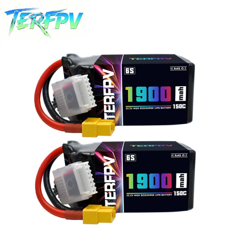 TERFPV 6S 22,2V 1900mAh 150C/300C RC Lipo Batterie Softcase mit XT60 Stecker für FPV Flugzeug Drone Quadcopter Hubschrauber Hobby