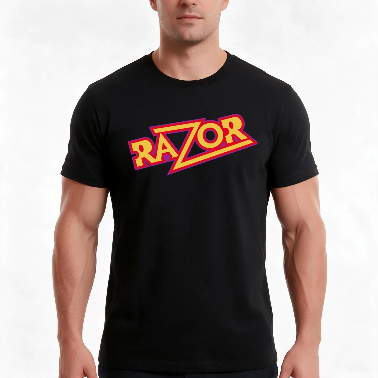 RAZOR T-Shirt Summer Casual Cotton Tee Oversized Streetwear Tops Vintage Graphic Print Loose Fit Short Sleeve 100% Cotton
