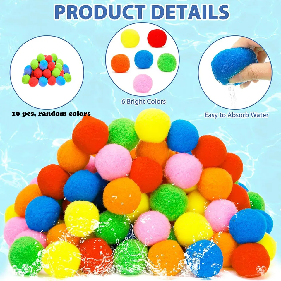 10 PCS Reusable Party Pool Water Amusement Play Supplies Water Cotton Ball Beach Party Fight Water Games Toys Beach Accessories