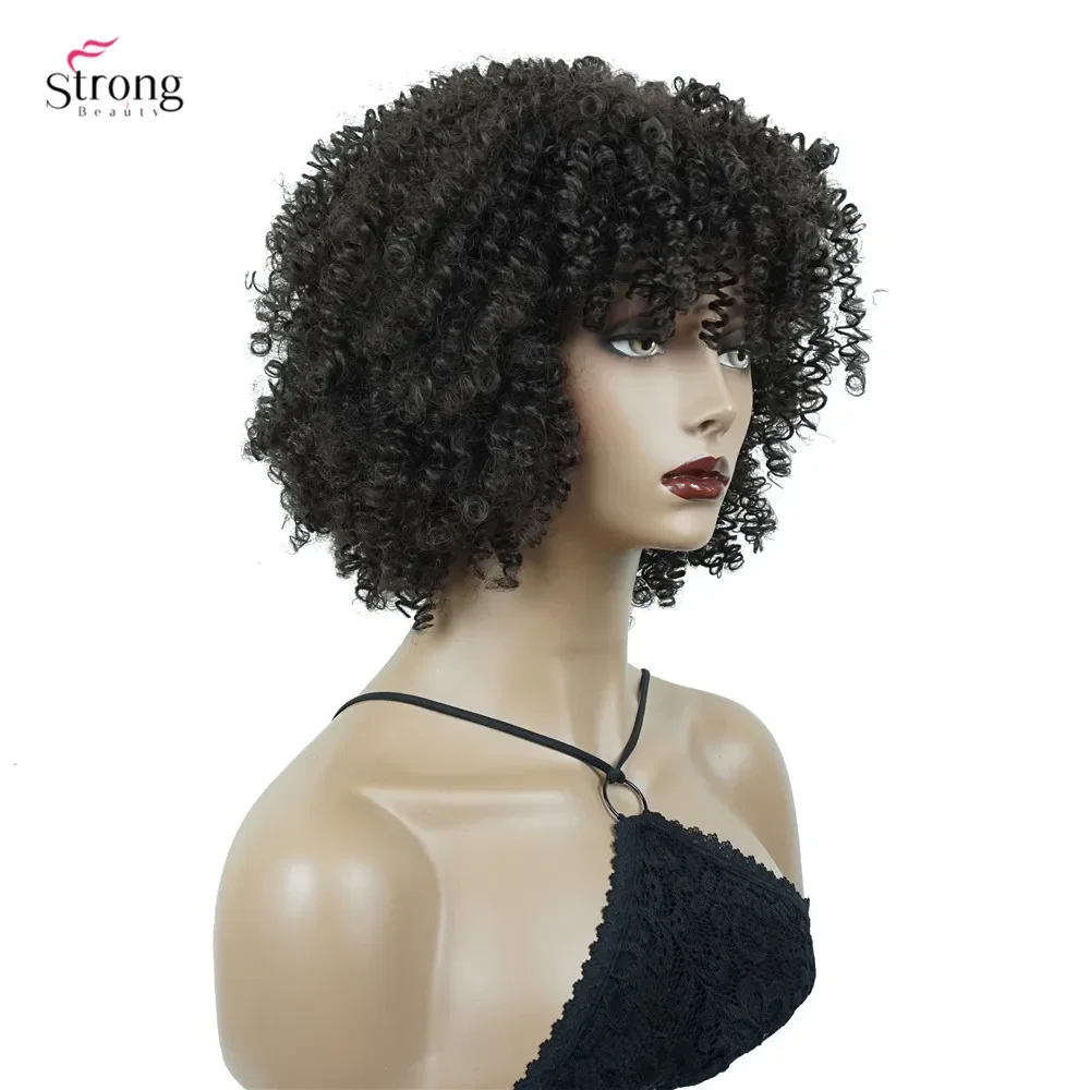 StrongBeauty Afro Kinky Curly Short Wig Hair Dark brown Synthetic Wigs For Woman