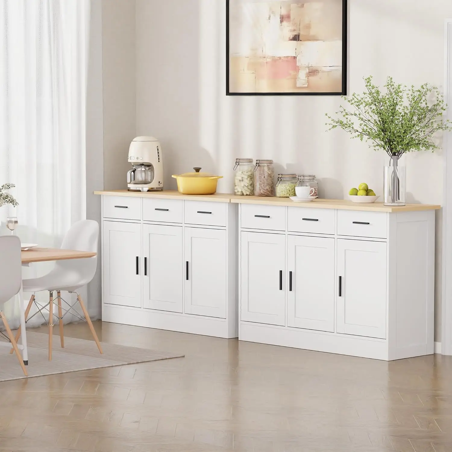 Witte buffetkast met 3 lades, houten consoletafel voor woonkamer, eetkamer, entree – 47,2'W
