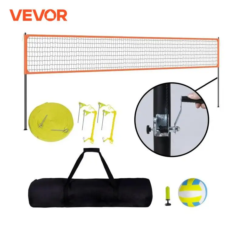 VEVOR 1.25-1.75inch Outdoor Portable Volleyball Net System, Adjustable Height Aluminum Poles Volleyball Set w/ Pump Carrying Bag