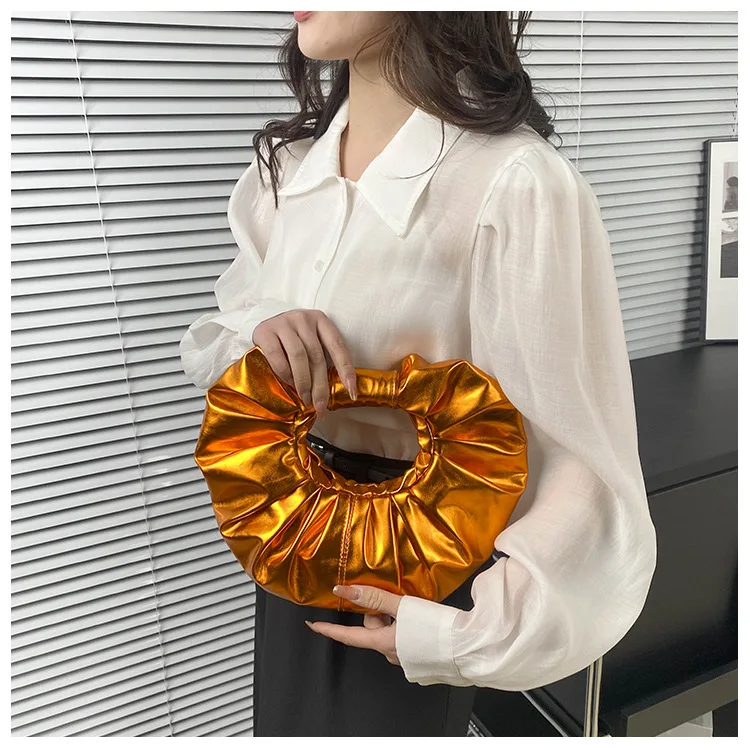 Fashion Pleated Circular Ring Women\'s Handbag Purse Luxury Ladies Bag 2024 New Versatile Leather Y2k Female Crossbody Bags