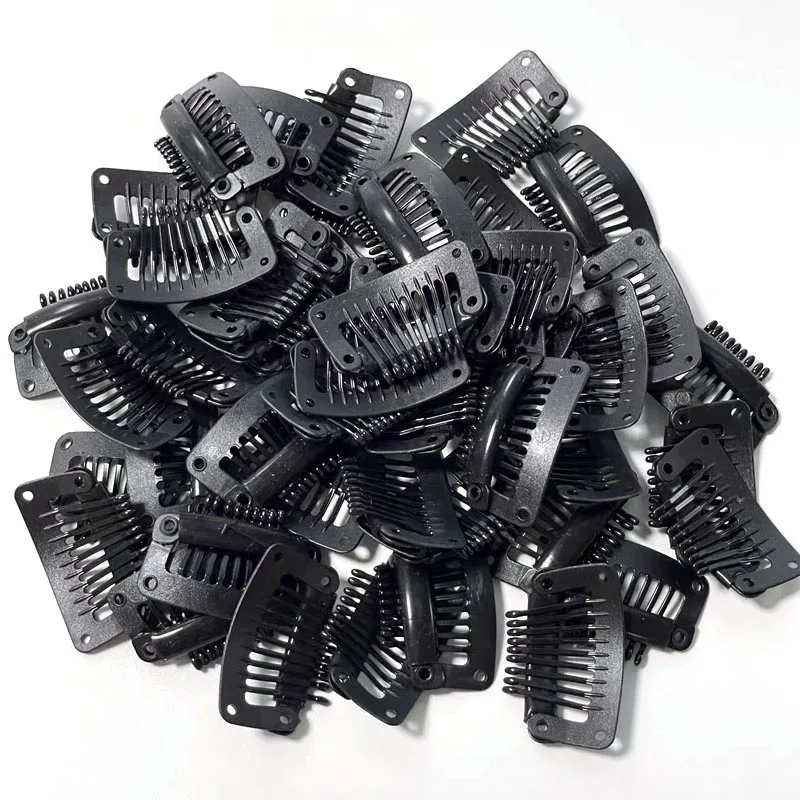5/10Pcs 9 teeth Plastic Snap Clips for Hair Extensions Clip-on Wig Wigs Weft Hairpiece Security Check Anti Metal Allergy Clips