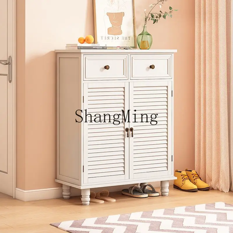 

FG solid wood louver door large capacity shoe rack old multi-layer entrance cabinet