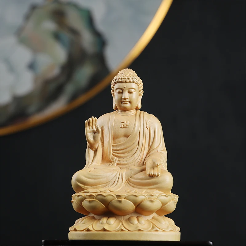 13cm Boxwood Wood Statue Zen Figure Real Office Decoration Sculpture Buddha Collection