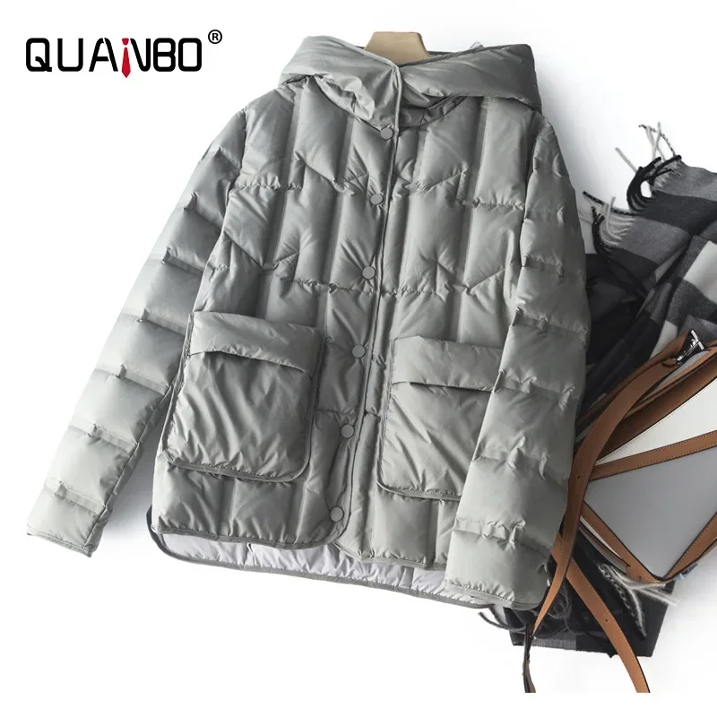 Parka quente casual ultra leve para mulheres, jaqueta puffer inverno sem costura, 90% pato branco para baixo, moda feminina, grau superior