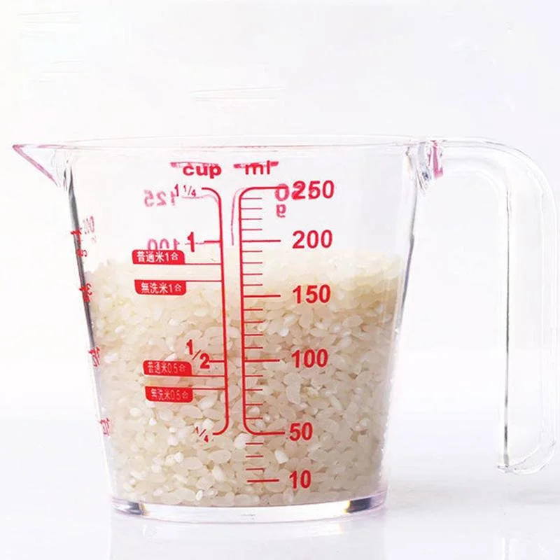 Conjunto de copo com alça transparente multifuncional, 250ml/500ml, balança de plástico, copo de medição, ferramentas de cozimento, cozinha