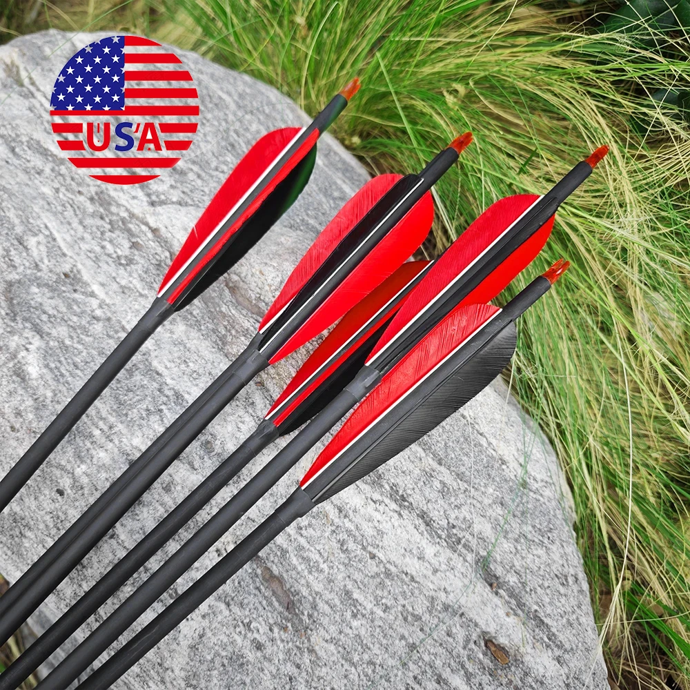 

12pc Mixed Carbon Arrows Archery SP500 Carbon Arrow 5 Inch Feather Traditional Bow Recurve Longbow Shooting Hunting Arrow