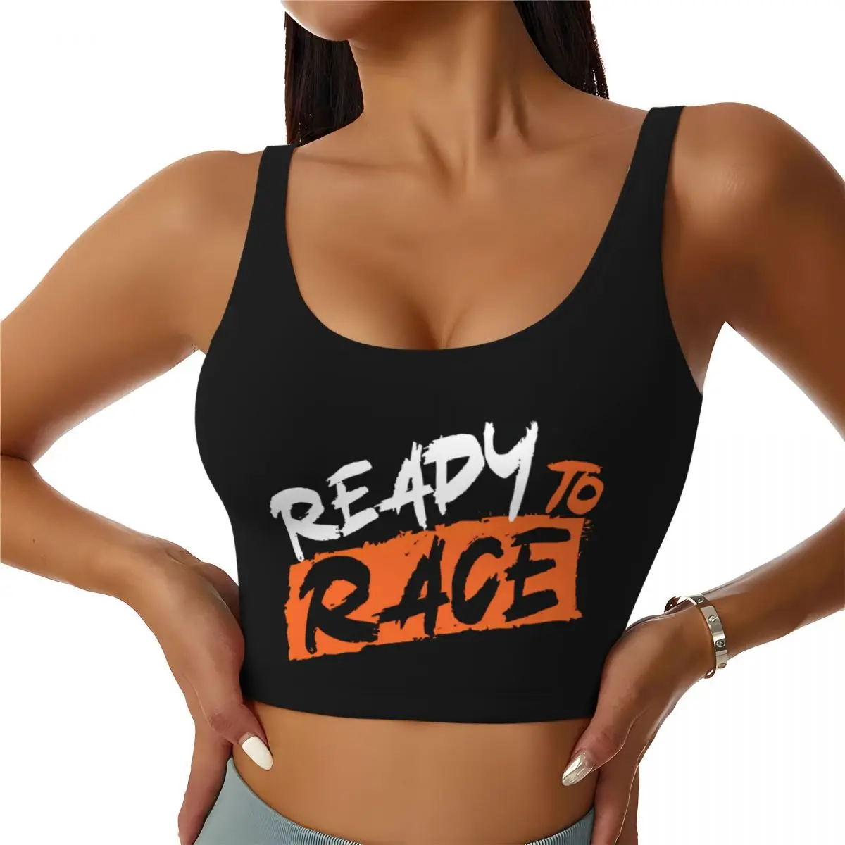 

Custom Women Ready To Race Logo Sports Bras Motocross Bitumen High Impact Gym Workout Yoga Crop Tank Tops