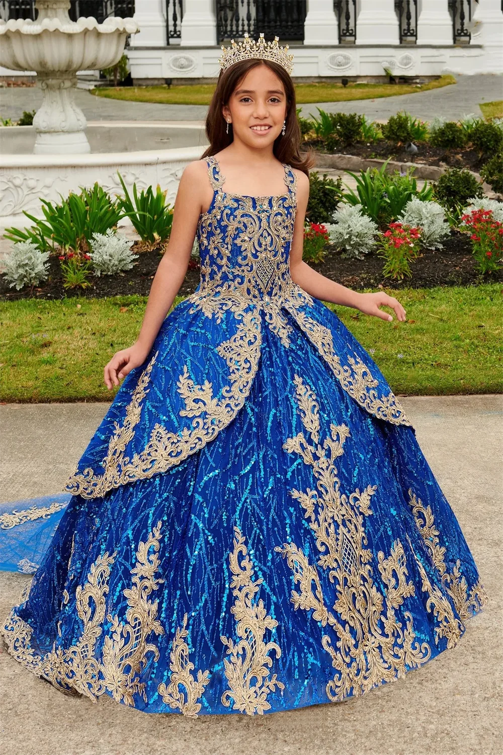 Royal Blue paillettes Flower Girl abiti Ball Gown Appliques Flower Girl abiti per matrimoni abiti da spettacolo bambini Baby