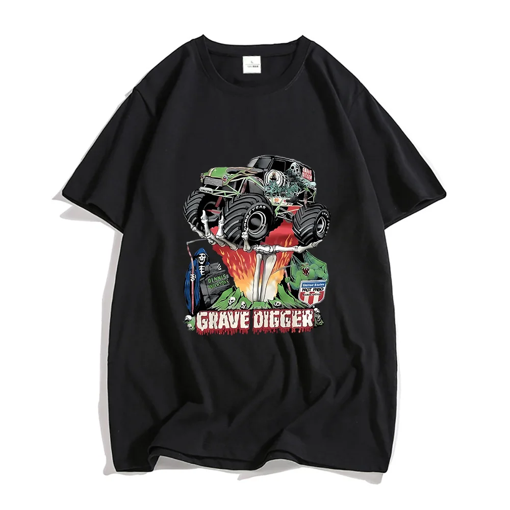 Grave Digger Shirt 100% Cotton Tshirts Men Streetwear Tees Summer Loose T-shirts Original Graphic T Shirts O-neck Casual Clothes