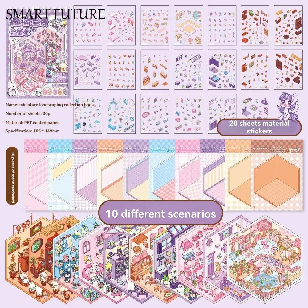 

10 в 1, книга с наклейками для пейзажа, капибара, сделай сам, 3D наклейки, набор сцен, милые, устойчивые к разрыву, декоративные наклейки для сцены в кабине, журнал