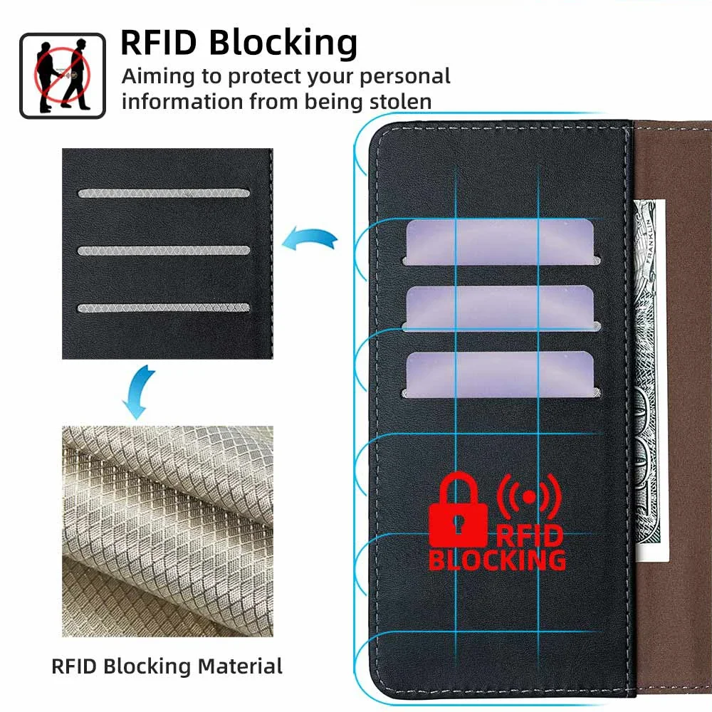 Business Book Style RFID Multi Card Cover For Oneplus 12 12R 11 11R 10 Pro 10T Magnetic Buckle Leather Flip Phone Case Coque