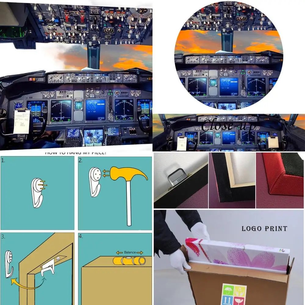 

Настенное искусство на холсте с изображением самолета на закате - современный декор для офиса, 20x36 дюймов