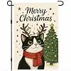 Christmas Garden Flag 12x18 Inch Merry Christmas Black and White Cat Outdoor Flag Double Sided Holiday Yard Banner with Red  jjp