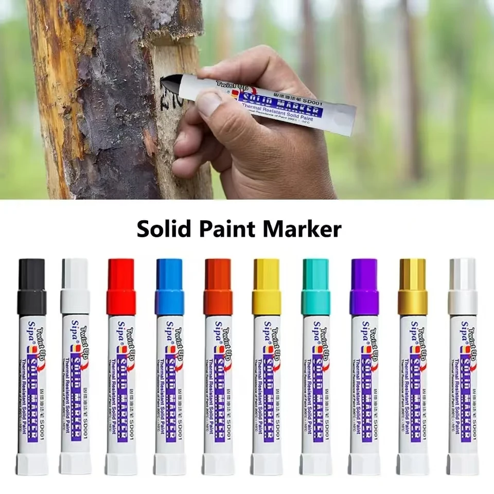 Solid Paint Marker Oil-based Ink Waterproof High Temperature Resistant for Writing Marks on Metal Wood Plastic Glass Stone