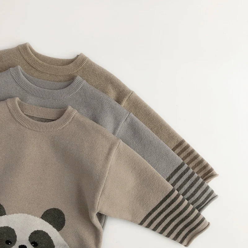 Boys Woolen Sweater Crochet Cotton Windbreak 2024 Bear Thicken Autumn Winter Christmas Gift Warm Children\'s Clothing