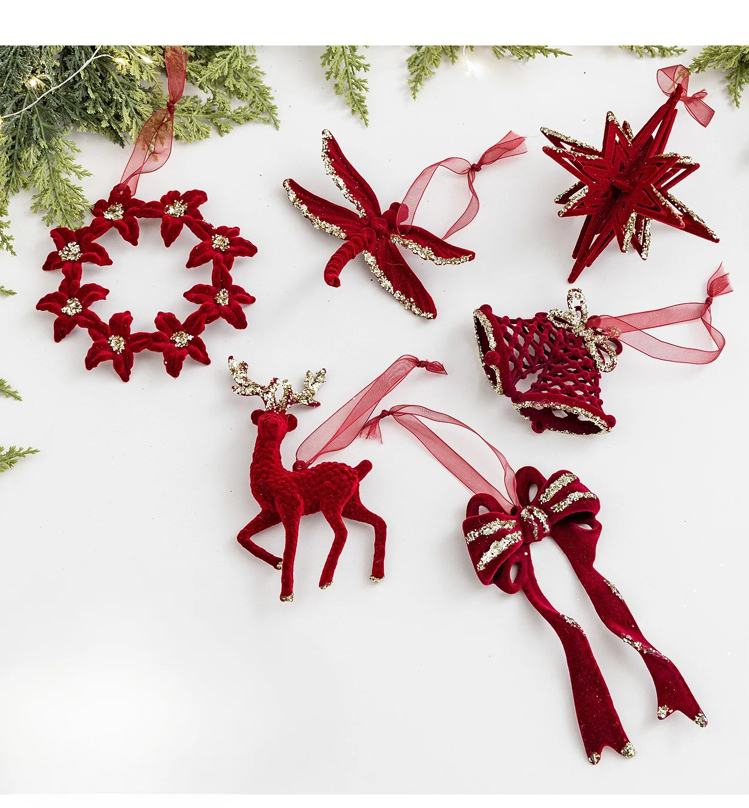 

【6Pcs Christmas Set】Deer, Dragonfly, Flower Ring, Bowknot, Three-Dimensional Star, Bell for Home Decor, Party, Christmas tree