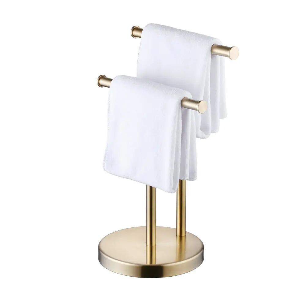 

Modern Hand Towel Stand For Bathroom, Kitchen Or Vanity Hand Towel Holder, Free Standing Brushed Gold Countertop Rack