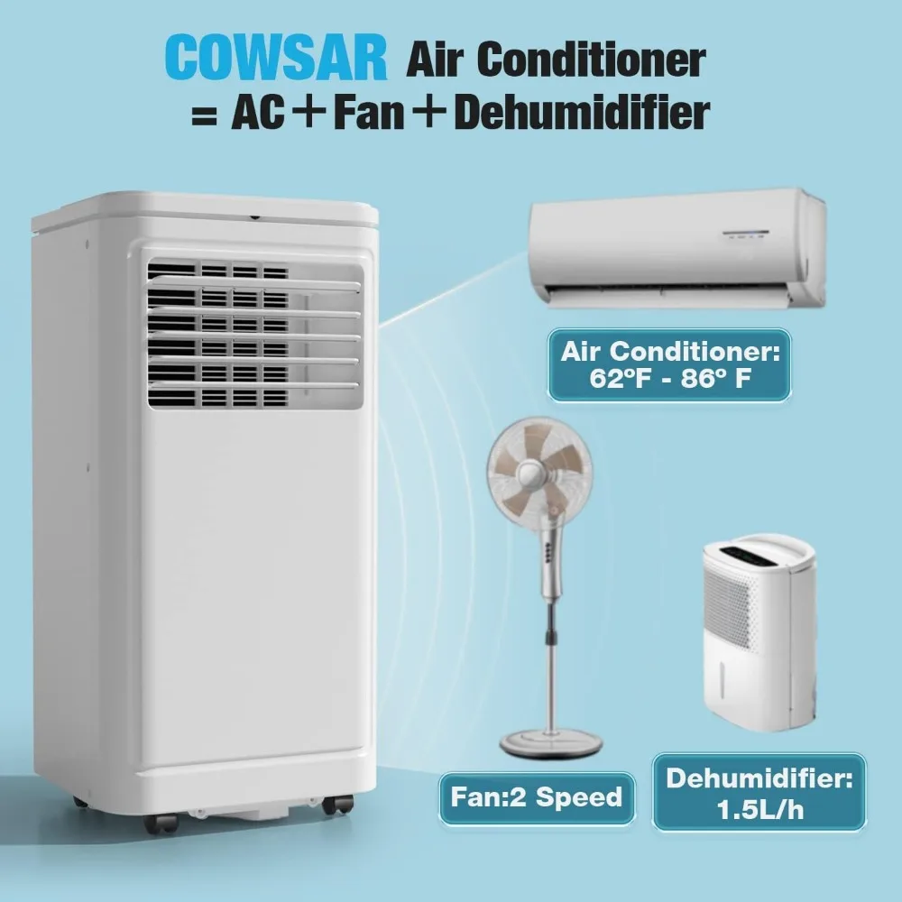 TU aire acondicionado portátil, 3 modos, CA portátil, ventilador y deshumidificador con Control remoto, temporizador de 24H, 2 velocidades para