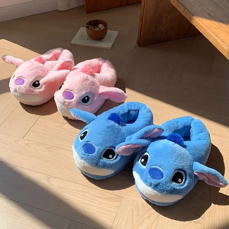 Pantuflas de Peluche de Lilo & Stitch para Mujer, Azules, de Stitch y Angel, de Dibujos Animados, Esponjosas, Cálidas, Antideslizantes, para Invierno, Dormitorio, Casa
