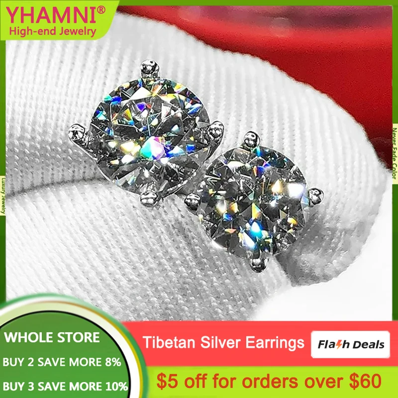 

YHAMNI 925 Silver Needle Simple Shiny Zircon Earrings Fashion Jewelry Crystal Stud Earrings Women Accessories Gift