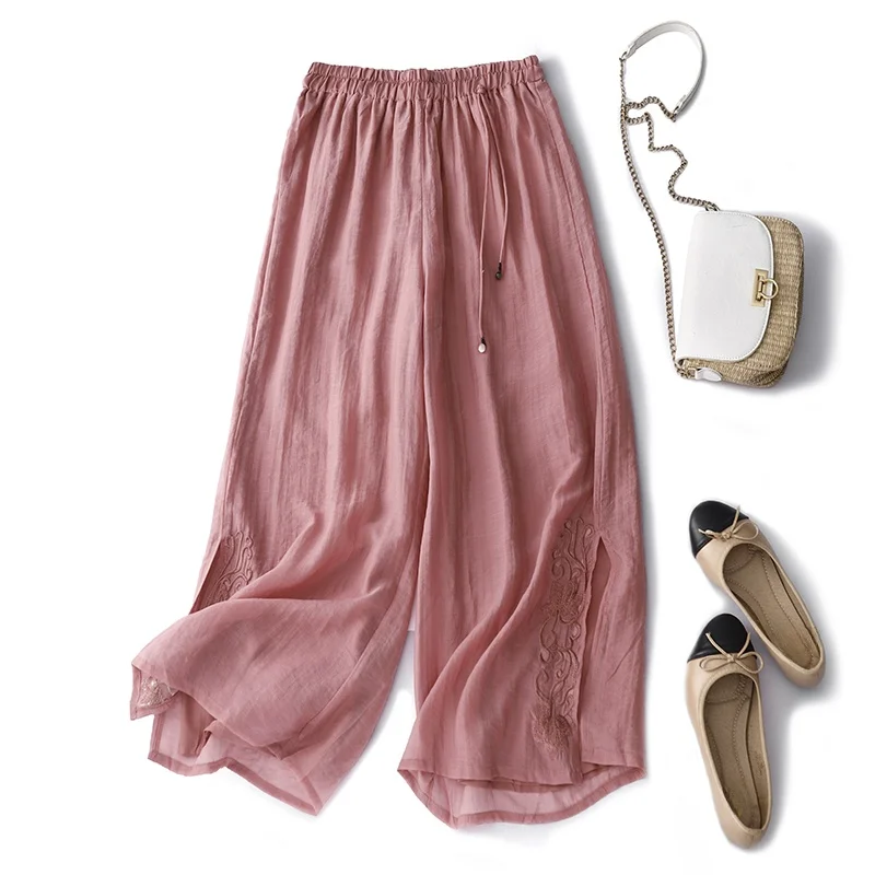 Japanese Sle Wide Leg Pants Summer Thin Double Layer Drifting Long Casual Cotton Linen Skirt Pants High Waist Commute Sle