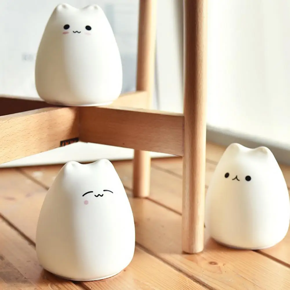 Lámpara de noche súper suave alimentada por batería, aspecto Adorable, no deslumbrante, forma creativa, decorativa, silicona, Gato divertido, LED de noche