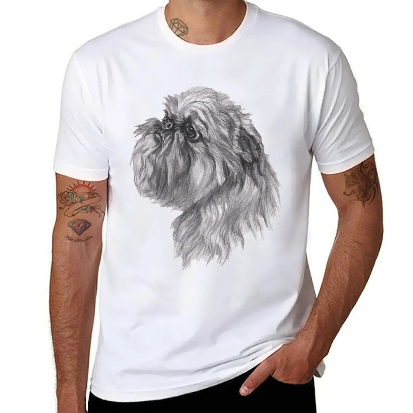 

Brussels Griffon Dog Portrait Drawing T-Shirt t shirt men 100% cotton luxury brand t shirt custom print T-Shirt
