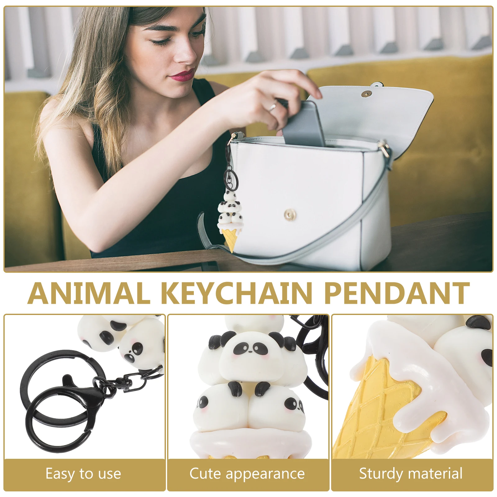 

1PC Panda Ice Cream Keychain Kawaii Animal Pendant Car Accessories PVC Bag Charm Hanging nament Creative Birthday Gift For