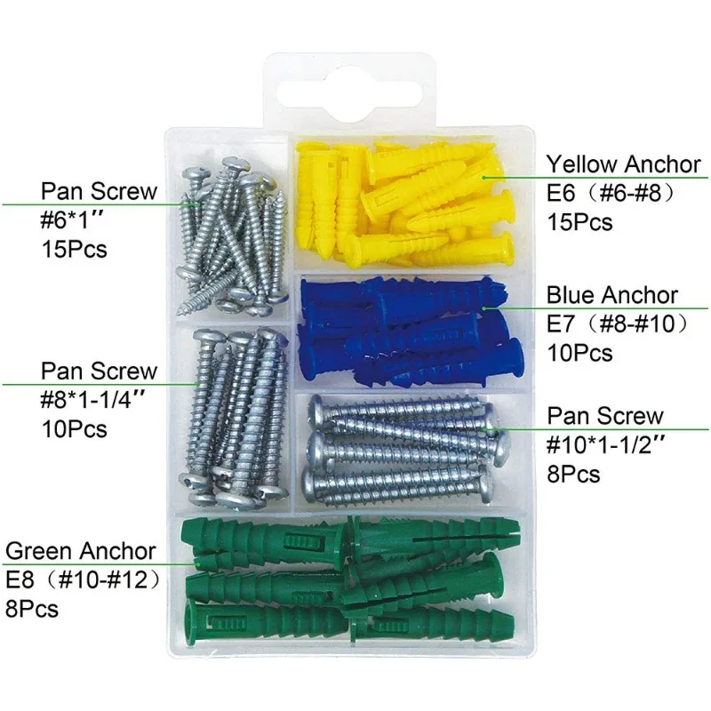 66PCS Boxed Expansion Plug Self-Tapping Drilling Drywall Ribbed Anchors Screws Phillips Pan Head Nuts Assortment Kits