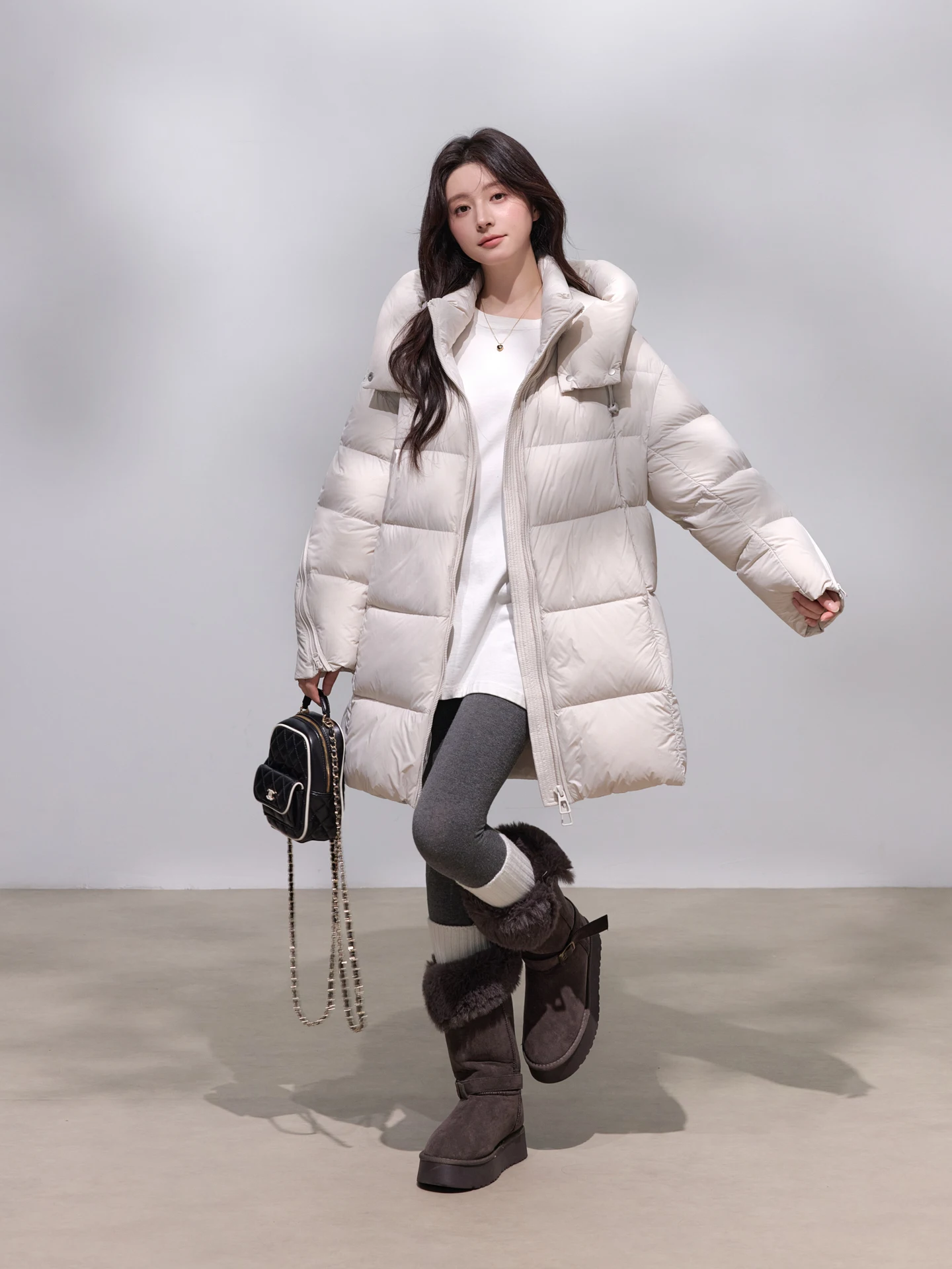 

Ultra-Light 90-White-Goose-Down Hooded Puffer Jaet Chen You Poer Garden Bread Sle Mid-Length Outerwear Coat
