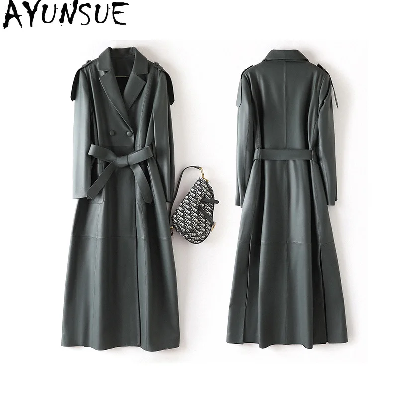 AYUNSUE 진짜 양피 정품 가죽 자켓 여성 2025 여성을위한 긴 트렌치 코트 자켓 가을 옷 Jaqueta De Couro