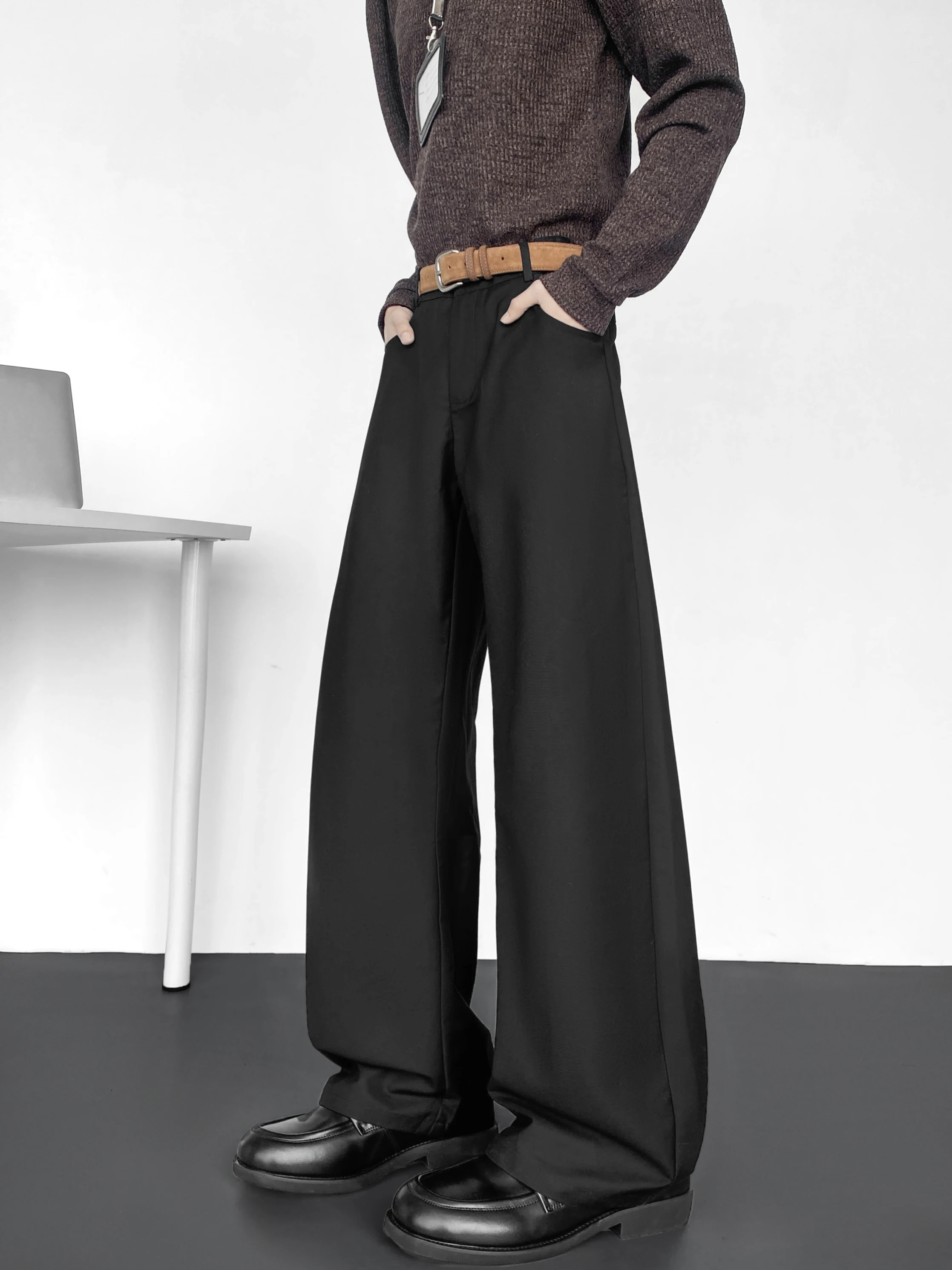

American Casual Men's Autumn Winter Straight Leg Loose Wide Leg Suit Pants Commute Cleanfit Trousers Faionable Polyester Blend