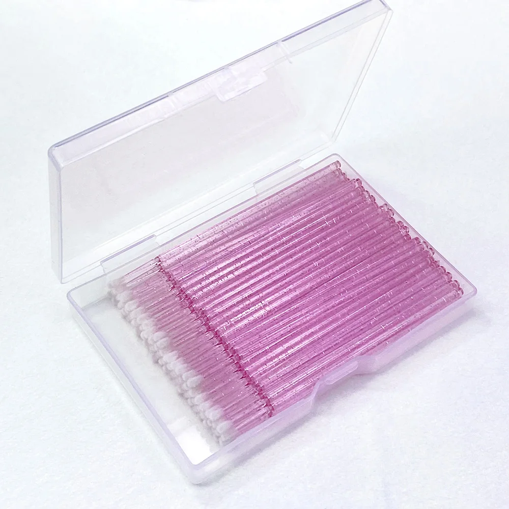 100개입 박스 포장 마이크로 브러쉬 크리스탈 속눈썹 제거 면봉 마이크로브러쉬 마스카라 완드 어플리케이터 메이크업 브러쉬 속눈썹 연장
