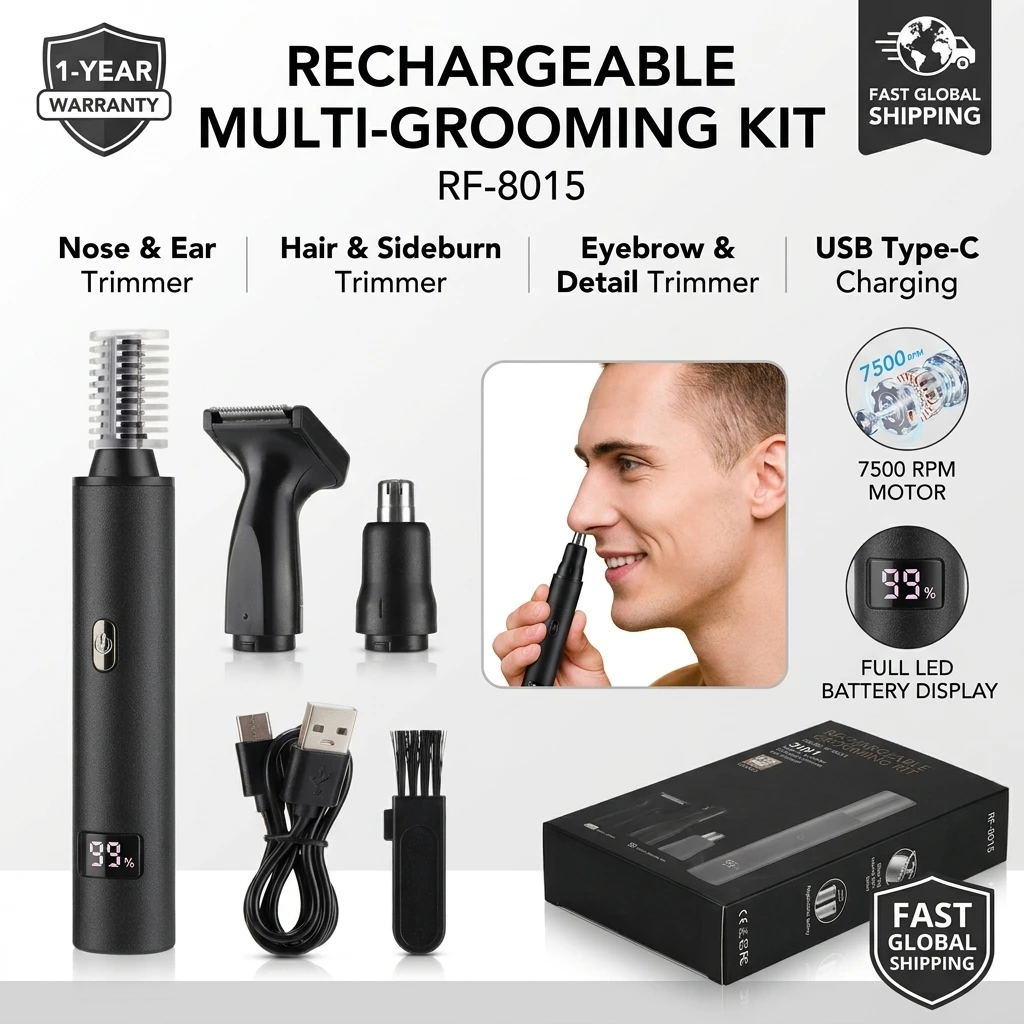 Recortadora de Vello Nasal para Hombre 3 en 1, Cuchillas de Acero Inoxidable Impermeable, Recorta Nariz, Orejas, Barba, Patillas y Cejas, Recargable USB Sin Cable para Viaje