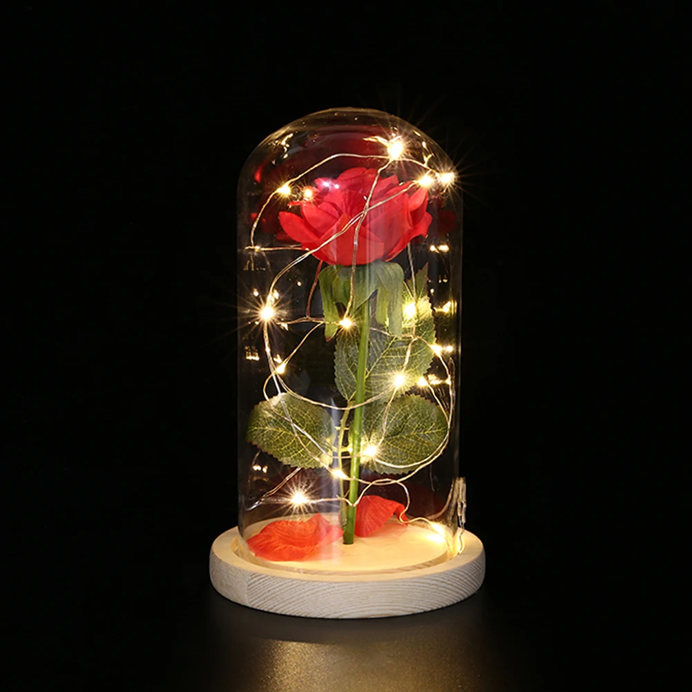 LED Night Flower Table Lamp Clear Glass Cover USB Powered Rose Decoration for Home Decorative Desk Lamp Party Desk Light
