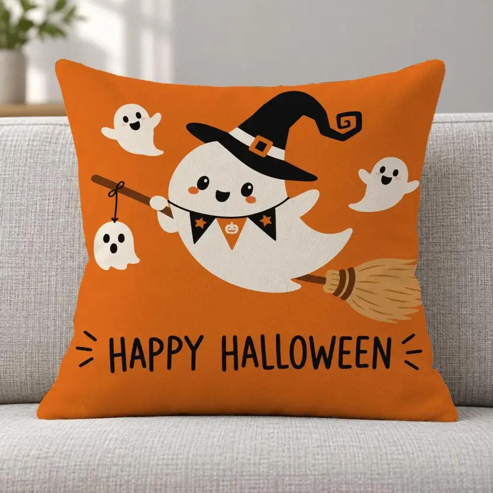 Art Halloween Cute Elf Pumpkin Happy Halloween Devil Creative Cushion Cover Soft Plush  throw pillow Sofa Room Car Dorm Gift