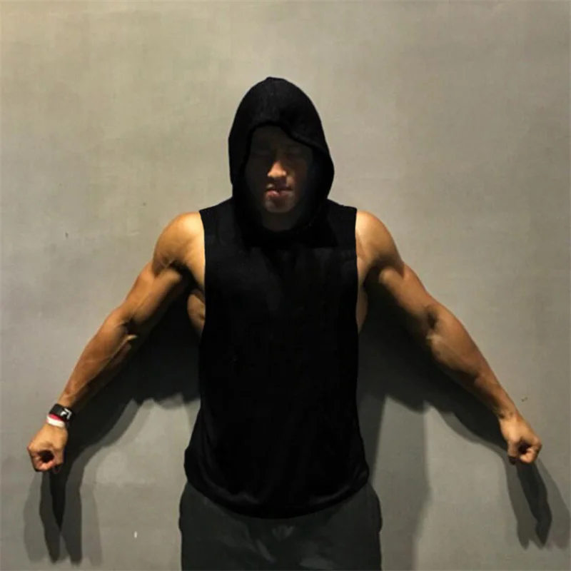 Blank Bodybuilding Stringer Sleeveless Hoodie Gym Tank Tops Mens Muscle Singlets Shirt Cotton Fitness Vest Cotton Sport Clothing