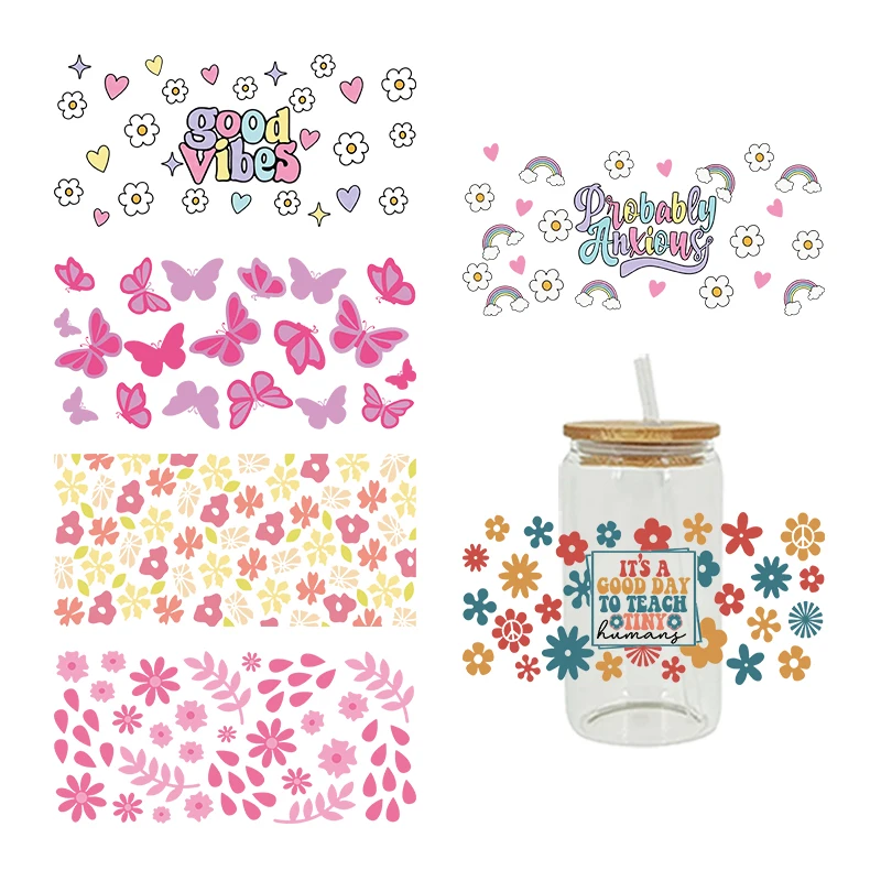 3D UV DTF Transfers Stickers 16oz Cup Wraps Plant Flower Butterfly Printed For DIY Glass Ceramic Metal Leather Etc. D7408