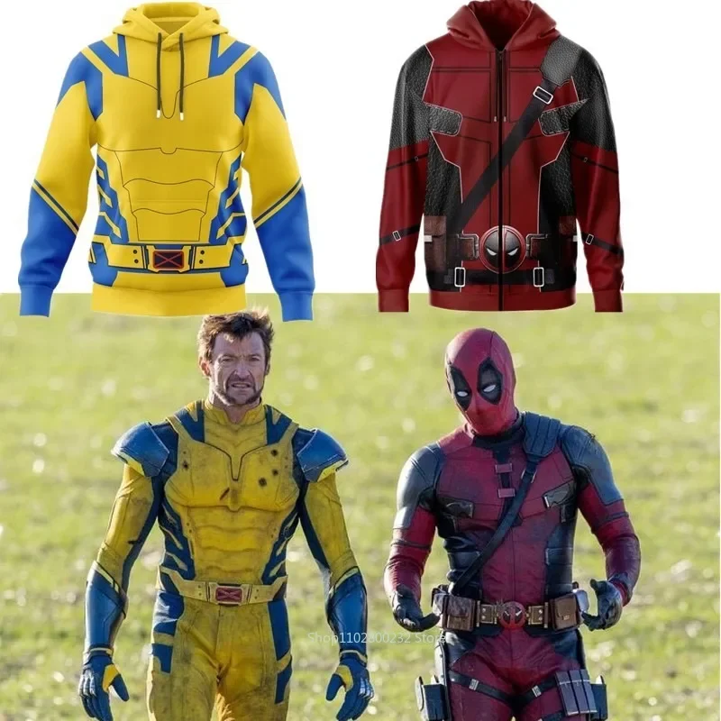 Deadpool Wolverine Felpa con cappuccio cosplay Film Supereroe 3D Poliestere Unisex Giacca Wolverine Sottile Festa di compleanno Costume Deadpool