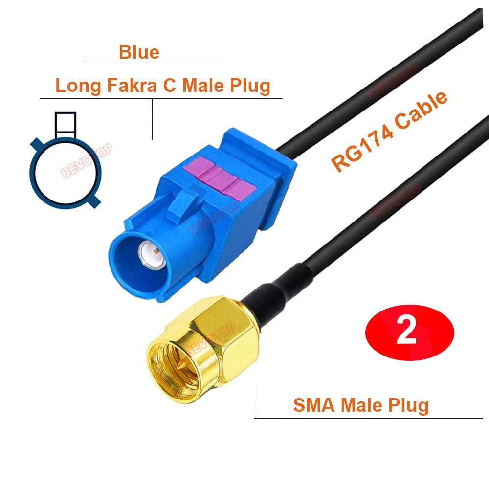 1PCS Fakra C Male to SMA Male Straight / Right Angle 90° Plug RG174 Pigtail GPS Antenna Extension Jumper BEVOTOP RF Coax Cable