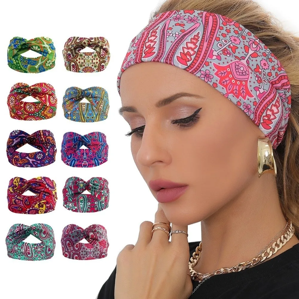 New Sweat Absorbent Bohemian Yoga Elastic Headband 10*25cm 10 Colors Outdoor Hair Ties Headscarf European Wash Face Headband
